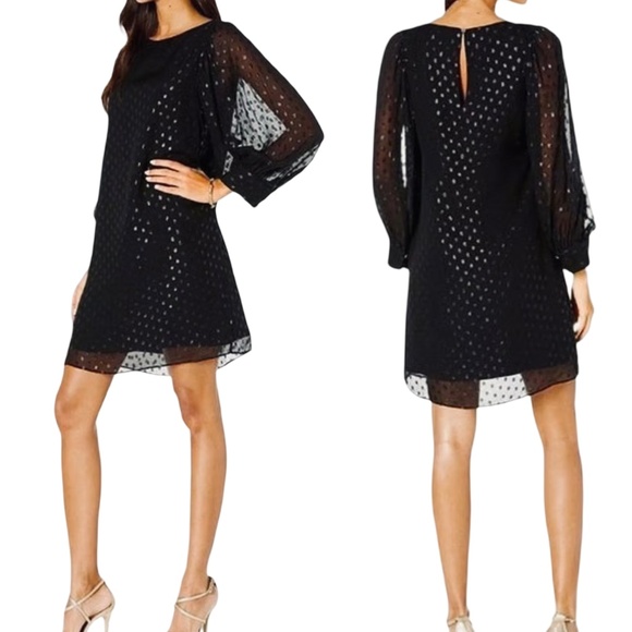 Lilly Pulitzer Silk Maisel Dress Silver Metallic Sparkle Dotted Blouson Sleeve - Picture 14 of 16